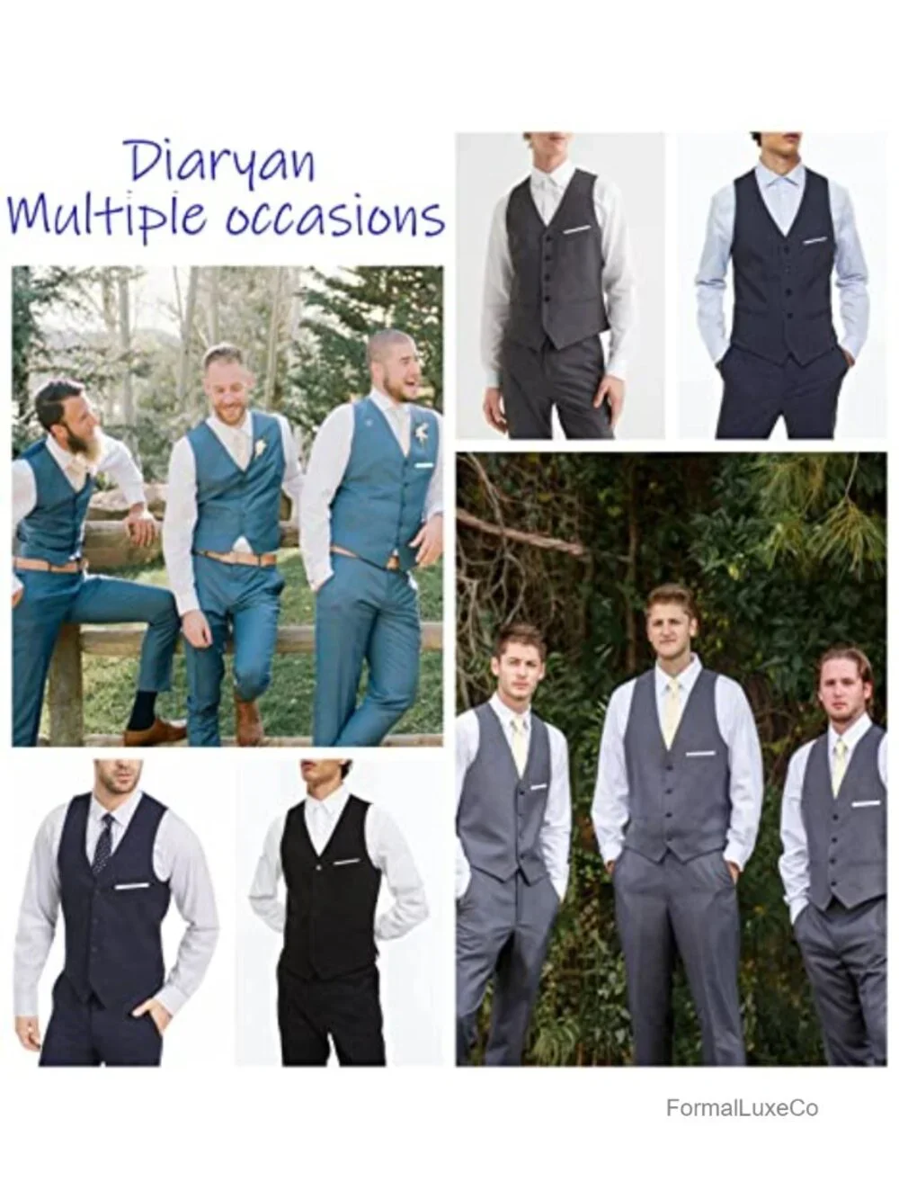 Slim Fit Men's Suit Vest Sleeveless V-Neck 5 Button Wedding Party Waistcoat